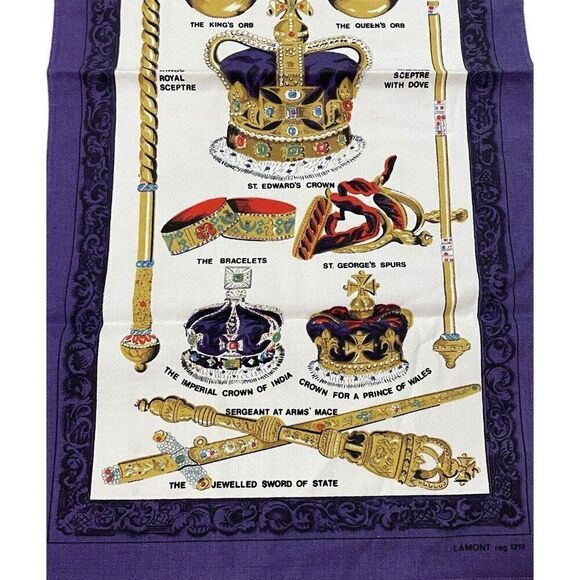 Vintage 1977 Lamont The Queen's Silver Jubilee Purple Cotton Tea Towel 29 x 14 - Picture 3 of 11